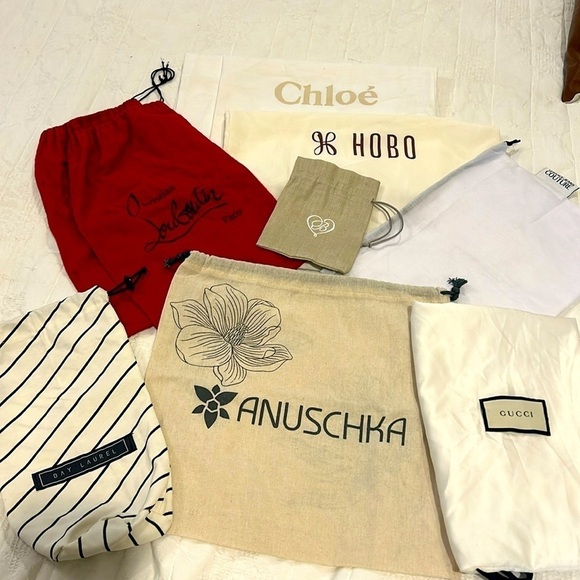 Lot of 10 Designer Dust Bags Gucci Chloe Versace Anuschka Christian LouBoutin - Picture 1 of 11